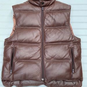 Vintage Phillippe Monet brown leather Down Vest